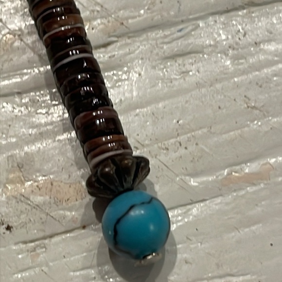 1.5” 16 wooden seed bead & round turquoise color bead charm pendant w/jump hoop - Picture 9 of 14